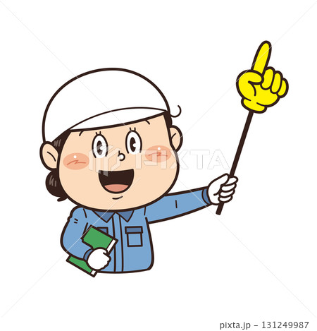 工場や現場で働く女性作業員が指差し棒を持つイラスト|不安全行動・不安全状態・労働災害 工場や現場で働く女性作業員が指差し棒を持つイラスト|不安全行動・不安全状態・労働災害 131249987