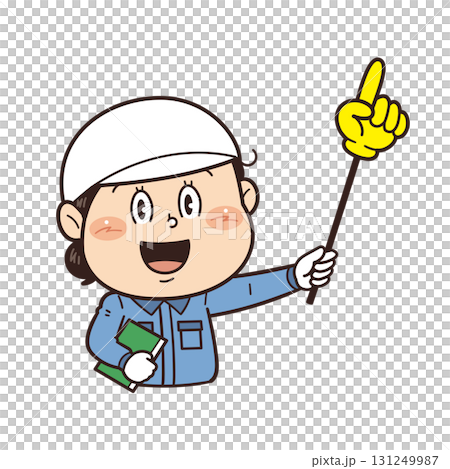 工場や現場で働く女性作業員が指差し棒を持つイラスト|不安全行動・不安全状態・労働災害 工場や現場で働く女性作業員が指差し棒を持つイラスト|不安全行動・不安全状態・労働災害 131249987