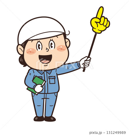 工場や現場で働く女性作業員が指差し棒を持つイラスト｜不安全行動・不安全状態・労働災害 131249989