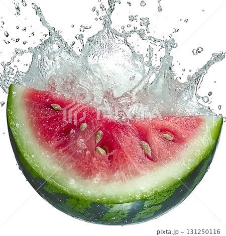 Fresh Watermelon Slice Splashing in Clean Water with Vibrant Colors and Droplets 131250116