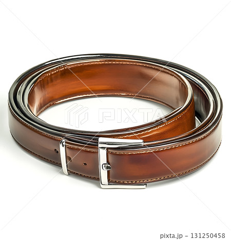 Elegant Brown Leather Belt with Silver Buckle for Stylish Accessory and Fashion Use 131250458