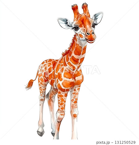 Cute and Playful Baby Giraffe with Orange and White Spots in a Whimsical Style Cute and Playful Baby Giraffe with Orange and White Spots in a Whimsical Style 131250529