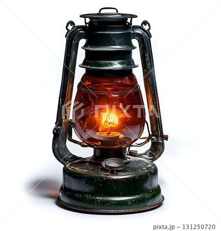 Vintage Oil Lantern with Warm Glow and Green Metal Body Illuminating Rustic Environment Vintage Oil Lantern with Warm Glow and Green Metal Body Illuminating Rustic Environment 131250720