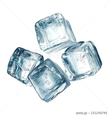 Four Clear Ice Cubes Isolated on White Background for Culinary and Beverage Use Four Clear Ice Cubes Isolated on White Background for Culinary and Beverage Use 131250745
