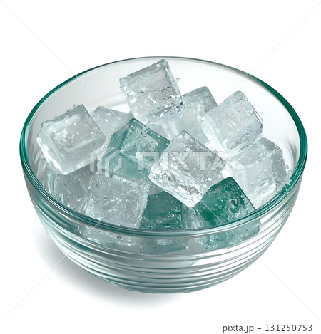 Clear Ice Cubes in a Glass Bowl Creating a Refreshing and Chill Atmosphere Clear Ice Cubes in a Glass Bowl Creating a Refreshing and Chill Atmosphere 131250753