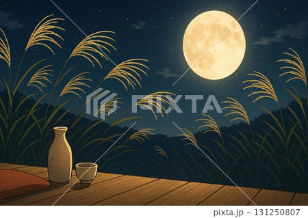 縁台で眺める月見酒 縁台で眺める月見酒 131250807