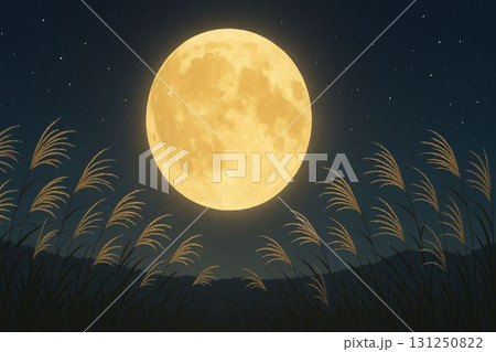 満月とススキの原 満月とススキの原 131250822