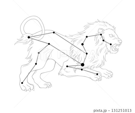しし座のモノクロイラスト（獅子と星座線） 131251013