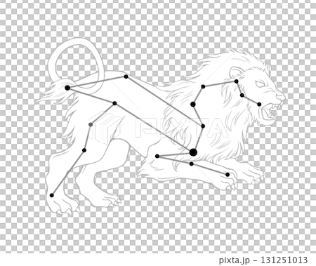 しし座のモノクロイラスト（獅子と星座線） 131251013