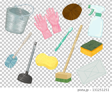 水回りの掃除用具イラストセット ベクター素材 131251251