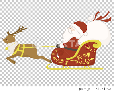 Illustration of Santa Claus riding a reindeer sleigh Illustration of Santa Claus riding a reindeer sleigh 131251298