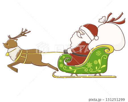 トナカイのソリに乗るサンタクロースのイラスト トナカイのソリに乗るサンタクロースのイラスト 131251299