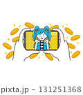 ライブ配信をする女性アイドルと舞い散るコインのイラスト 131251368