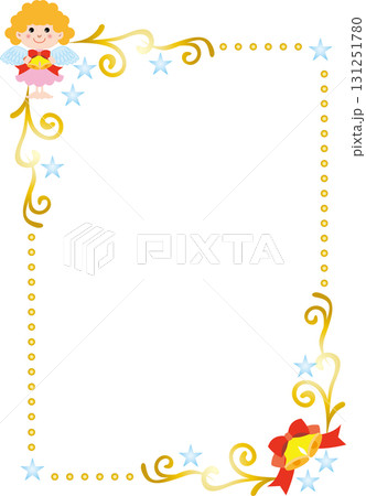 クリスマスレーム縦位置＜雪・天使（クリスマス）・星・ベル・縦位置＞ 131251780