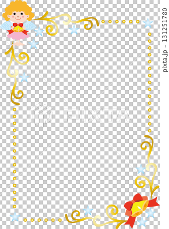 クリスマスレーム縦位置＜雪・天使（クリスマス）・星・ベル・縦位置＞ 131251780