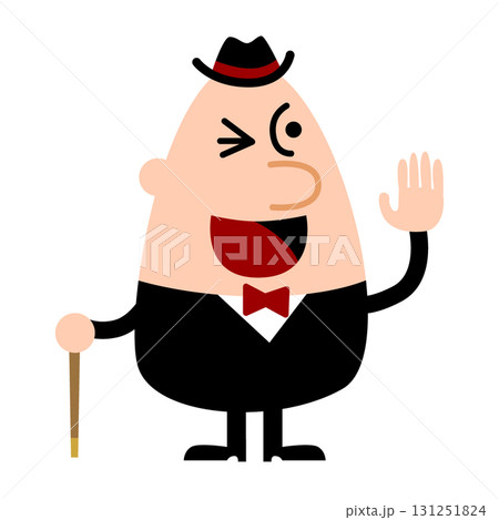 片手を上げてあいさつをする男性 131251824