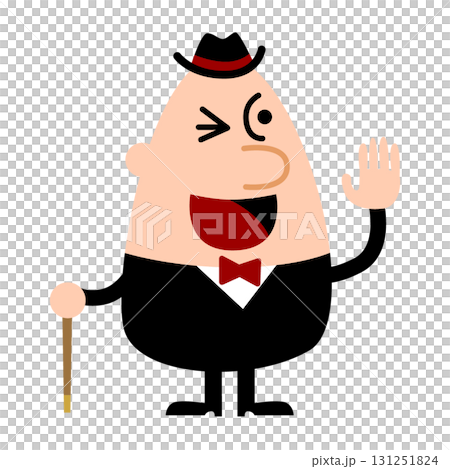 片手を上げてあいさつをする男性 131251824