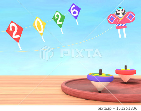 独楽と2026年の連凧の3DCG風景 独楽と2026年の連凧の3DCG風景 131251836
