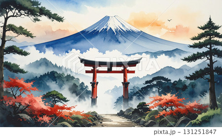 富士山と鳥居,Generative AI,AI画像 131251847