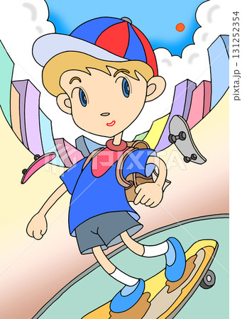 人物キャラクター - スケートボード・少年・都会・広場 人物キャラクター - スケートボード・少年・都会・広場 131252354