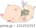 シンボリックイラスト - 蚊やり豚・豚・蚊取り線香・煙 131252357