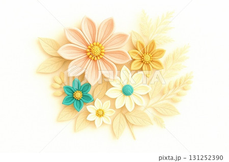 華やかなつまみ細工風の正月飾り　和風フラワーアレンジ背景 131252390