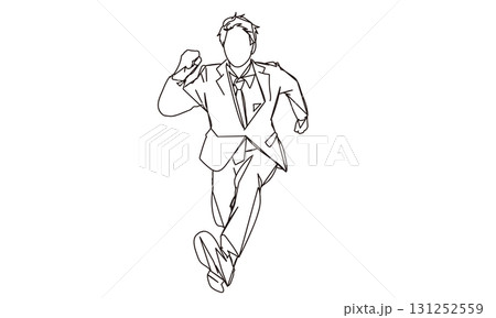 全力で走る男性のビジネスパーソンの線画イラスト素材 131252559