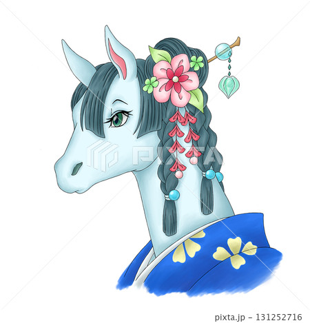 年賀状素材 午の手描きイラスト 主線あり 年賀状素材 午の手描きイラスト 主線あり 131252716