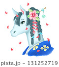 年賀状素材　午の手描きイラスト　花びら付　主線なし 131252719