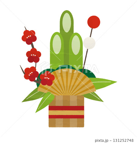 松竹梅の飾りがついたシンプルな門松 131252748