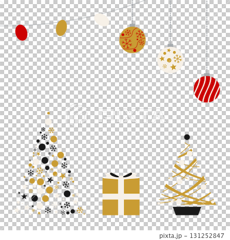 A gorgeous card background design featuring two types of Christmas trees and gifts A gorgeous card background design featuring two types of Christmas trees and gifts 131252847