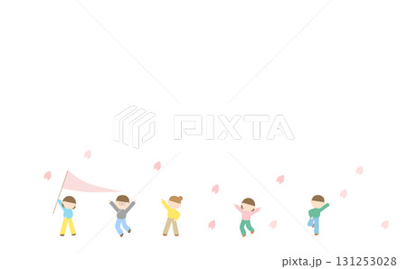 子供たちの春のかわいい行進イラスト 131253028