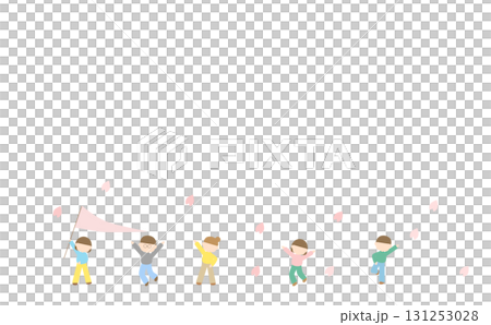 子供たちの春のかわいい行進イラスト 131253028