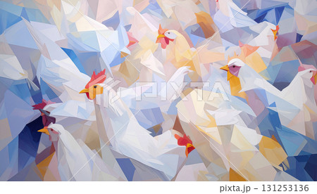 鶏のアート,キュビズムの鶏,Generative AI,AI画像 131253136