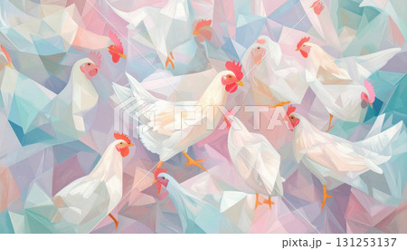 鶏のアート,キュビズムの鶏,Generative AI,AI画像 131253137