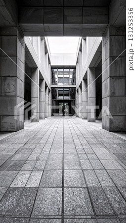 Perfect grid forms symmetrical building facade, showcasing urban balance aesthetics 131253356