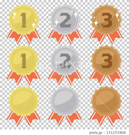 金牌、銀牌和銅牌的簡單插圖集.白色背景上的向量插圖。 金牌、銀牌和銅牌的簡單插圖集.白色背景上的向量插圖。 131253908