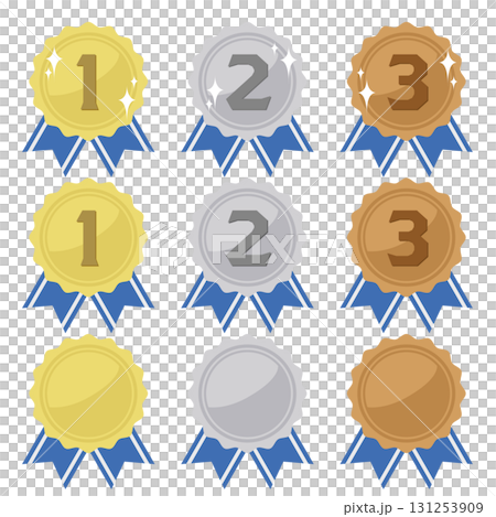 金牌、銀牌和銅牌的簡單插圖集.白色背景上的向量插圖。 131253909