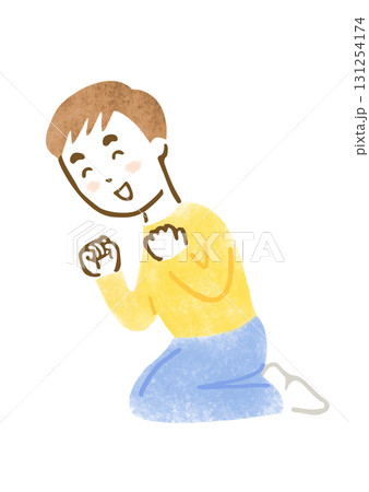 何かを見て応援している男性の手描きイラスト(座位) 何かを見て応援している男性の手描きイラスト(座位) 131254174