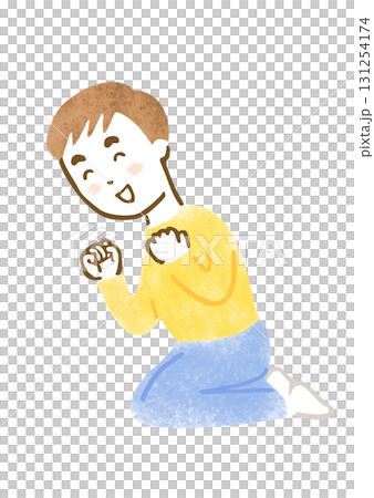 何かを見て応援している男性の手描きイラスト(座位) 何かを見て応援している男性の手描きイラスト(座位) 131254174