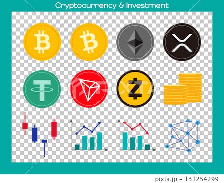 暗号通貨や投資グラフを表すフラットアイコンセット 131254299