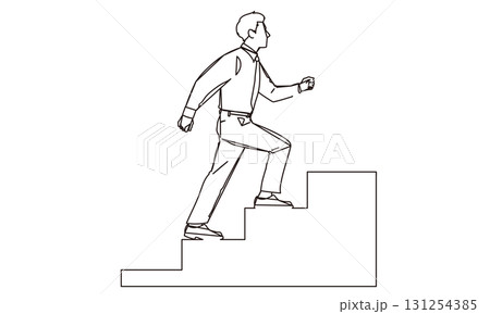 ステップアップするイメージのビジネスマンの線画イラスト素材 131254385