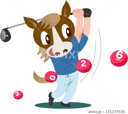 2026年 午年 年賀状素材 イラスト ゴルフ 2026年 午年 年賀状素材 イラスト ゴルフ 131254588