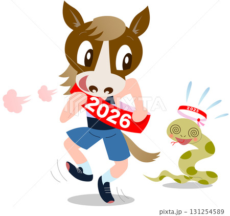 2026年　午年　年賀状素材　イラスト　マラソン 131254589