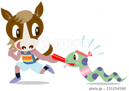2026年　午年　年賀状素材　イラスト　バトンタッチ 131254590