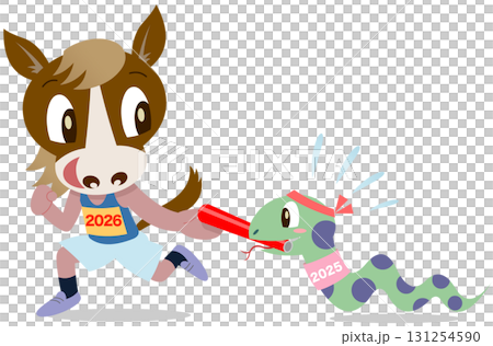 2026年　午年　年賀状素材　イラスト　バトンタッチ 131254590