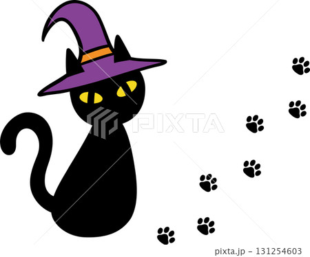魔女の帽子をかぶった黒猫 131254603