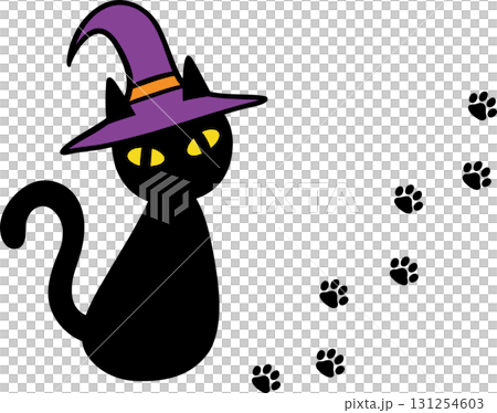 魔女の帽子をかぶった黒猫 131254603