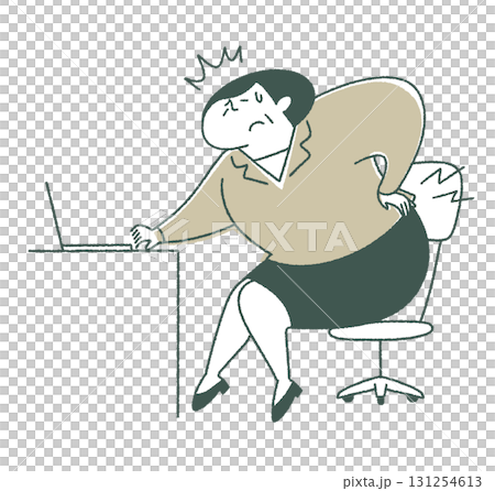 デスクワークで腰が痛い高齢女性_左向き 131254613