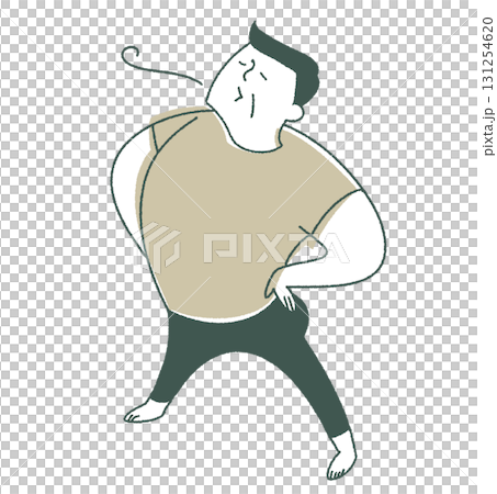 Elderly man leaning back with hands on his hips_facing left 131254620